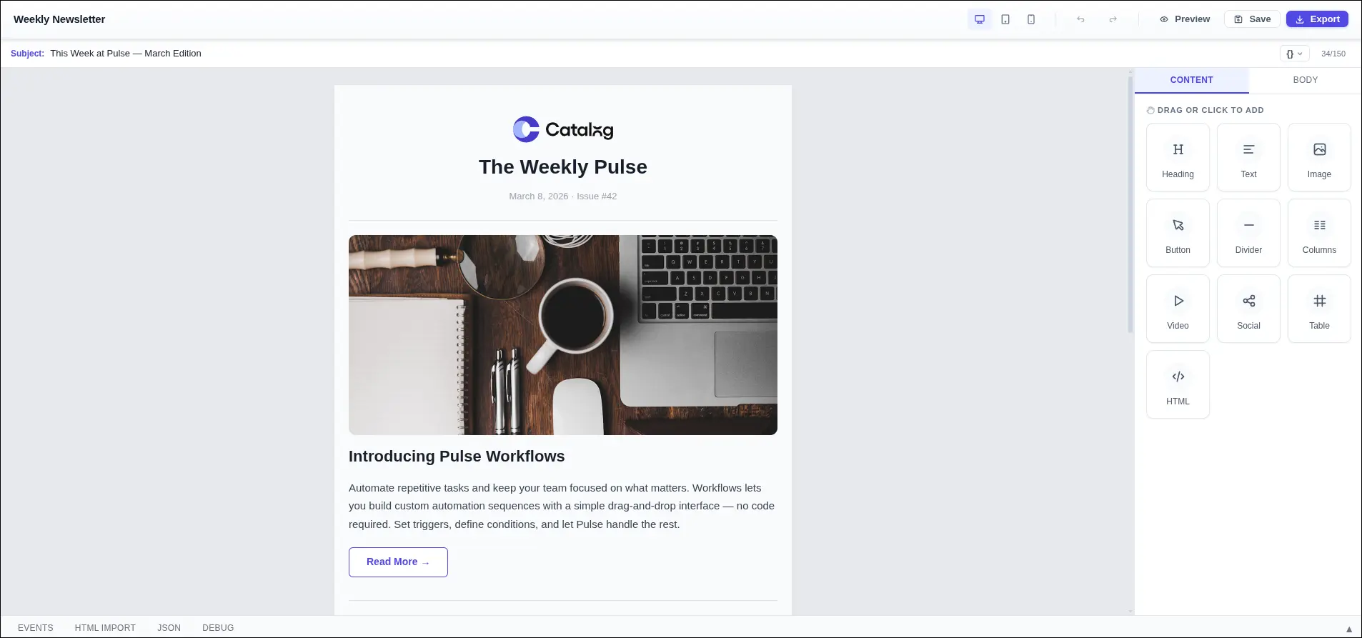 MailDrift email editor interface