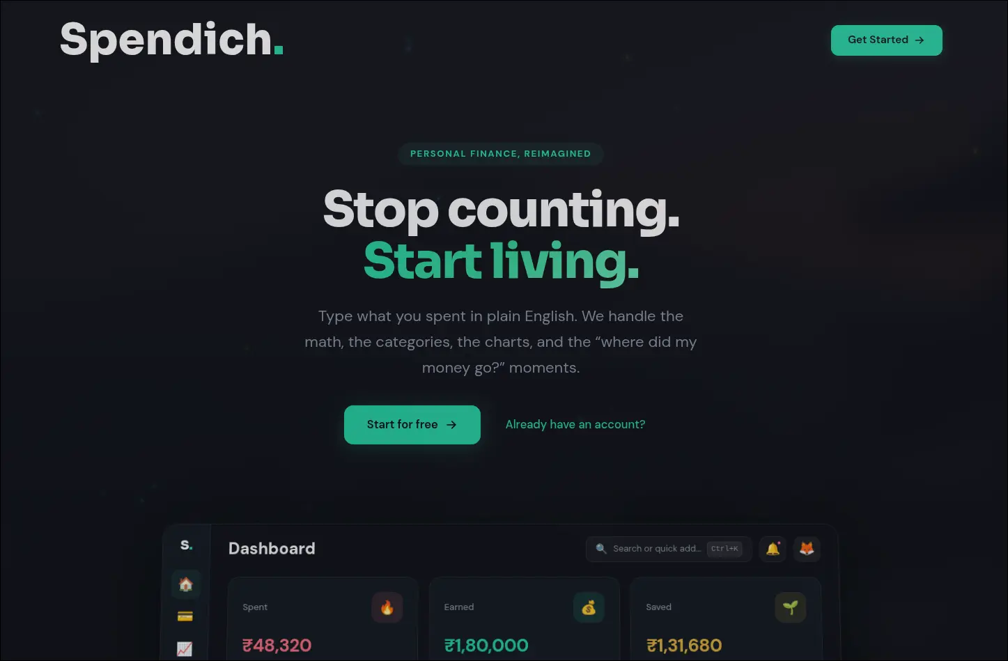 Spendich finance tracker interface